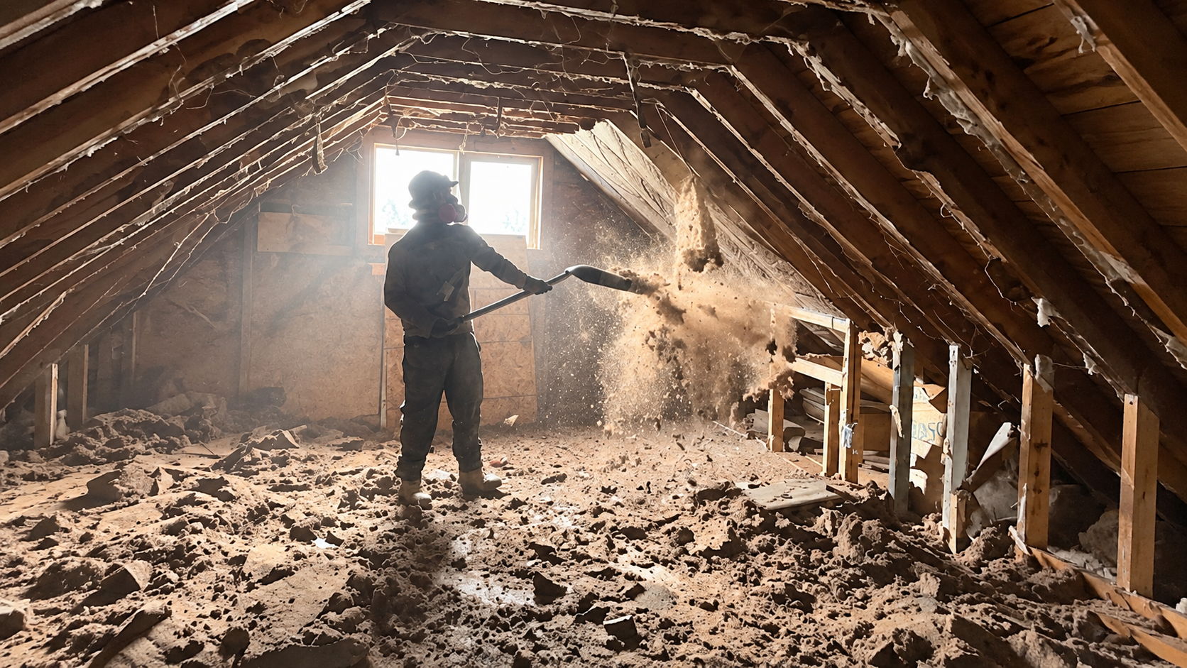 Cleveland West restoration technician working in an attic