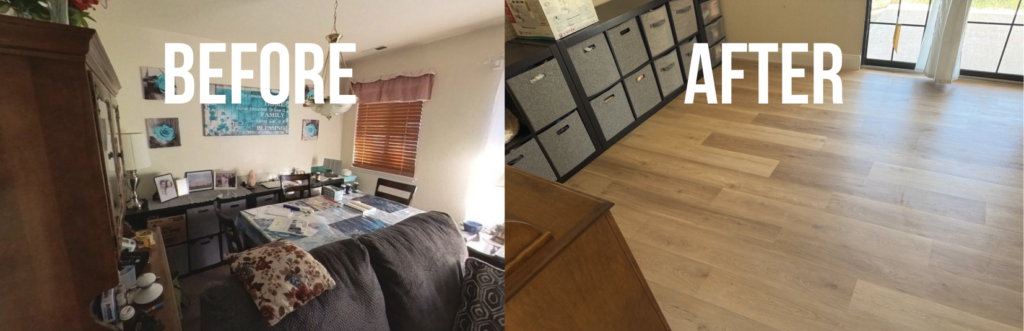before after hurricane flood cleanup living room
