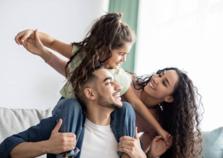 smiling family in home