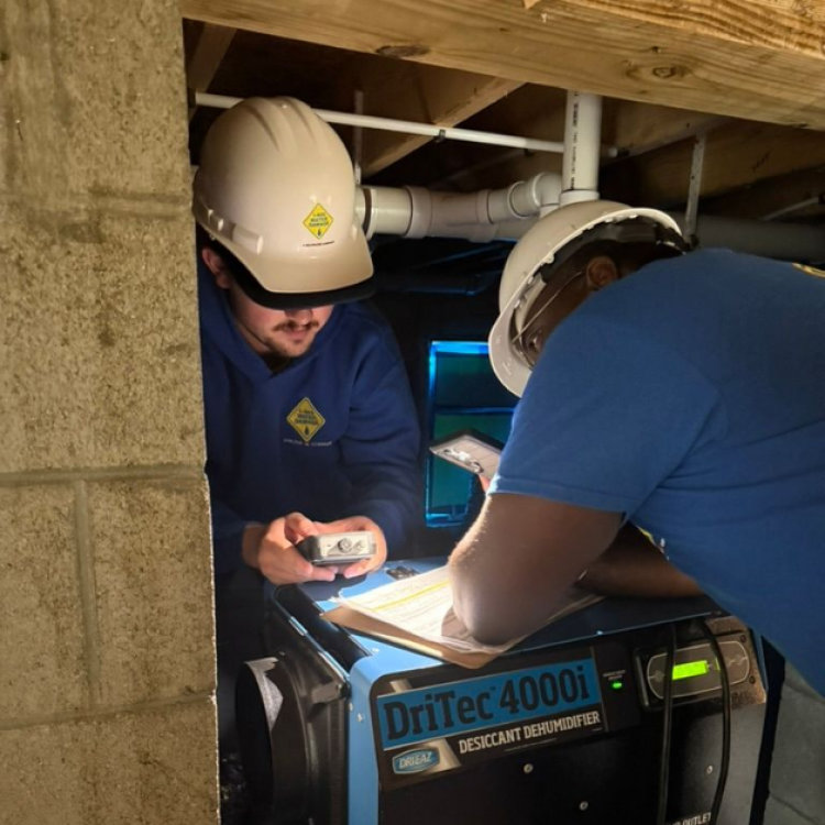 Two Team Members from 1800 Water Damage in Western Colorado diagnosing a water damage issue