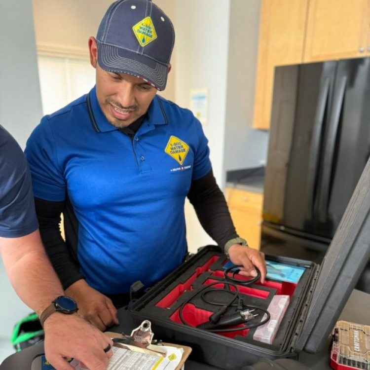 A 1800 Water Damage Technician using advanced tools to assess restoration options in Western Colorado