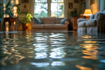 Inside of historic home with flooded floor